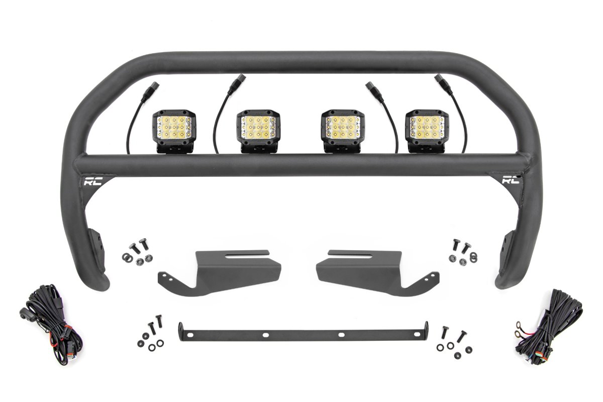Ford Bronco Nudge Bar - Front - Rough Country - 3 Inch Wide Angle LED - Black - '21-'23